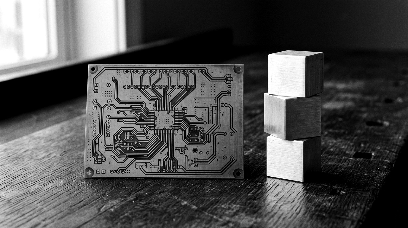 A single firmware binary on the left resolving into a short, ordered stack of labelled component blocks on the right, with a clear boundary line separating the small statutory set from a larger buyer-requested set