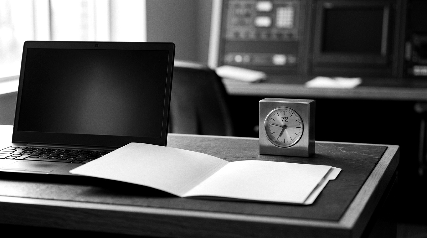 Incident responder at hour 72 filling a CRA notification form on a console, a countdown clock visible